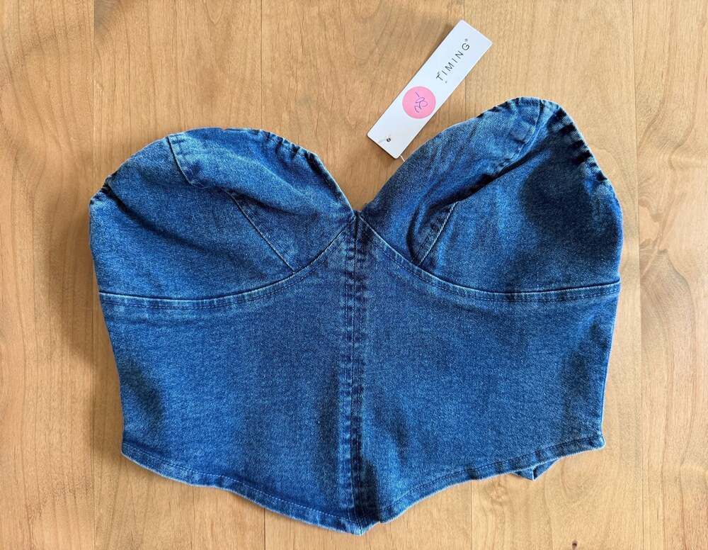 Timing Los Angeles Denim Sweetheart Neckline Crop Corset Top